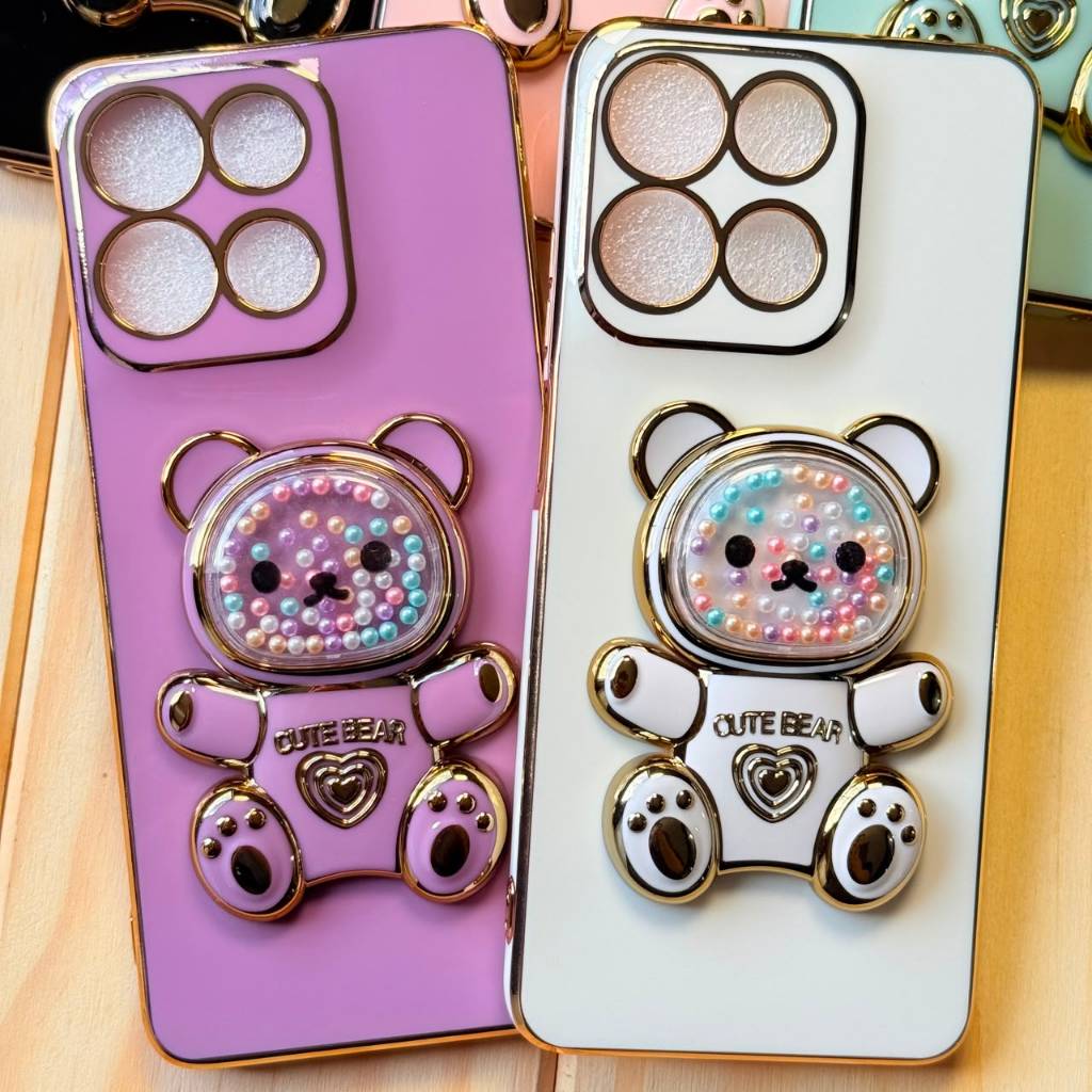 Capa Capinha Silicone Anti Impacto com Suporte de Urso 3D para Motorola Moto G56