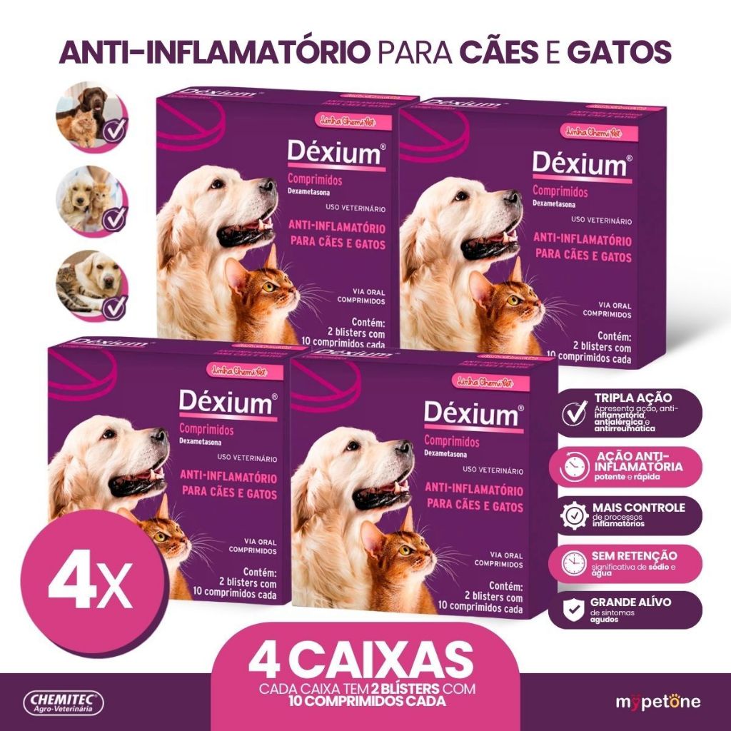 Kit 4 Chemitec Déxium Cães e Gatos - 20 Comp