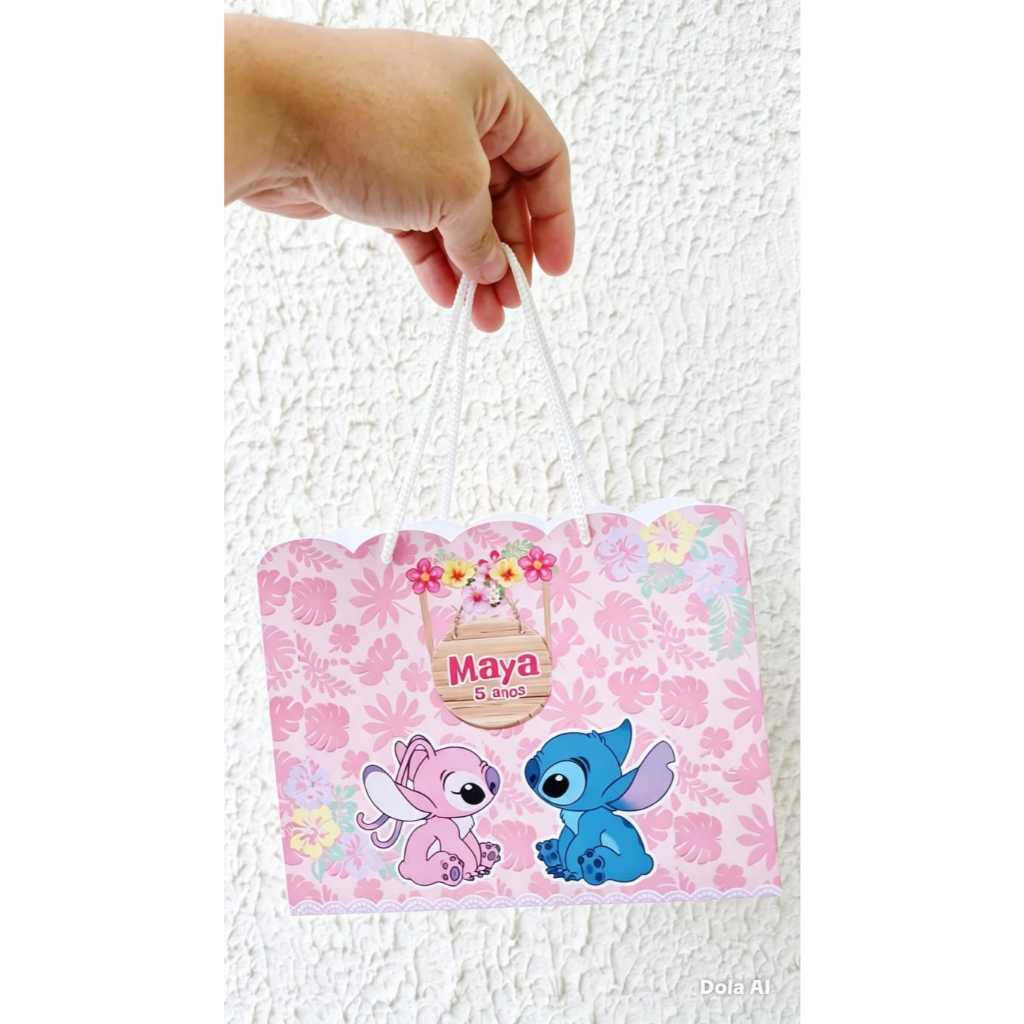 Kit sacolinha Personalizada Stitch e Angel  –Lembrancinha de Aniversário | Tema Lilo & Stitch com Nome e Idade.