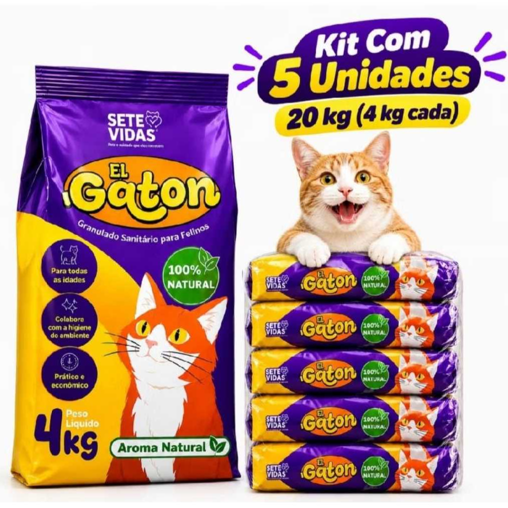 Kit 5 Areia Sanitária Higiênica El Gaton Premium Para Gatos Anti Odor 20 kg Total - Envio Imediato -