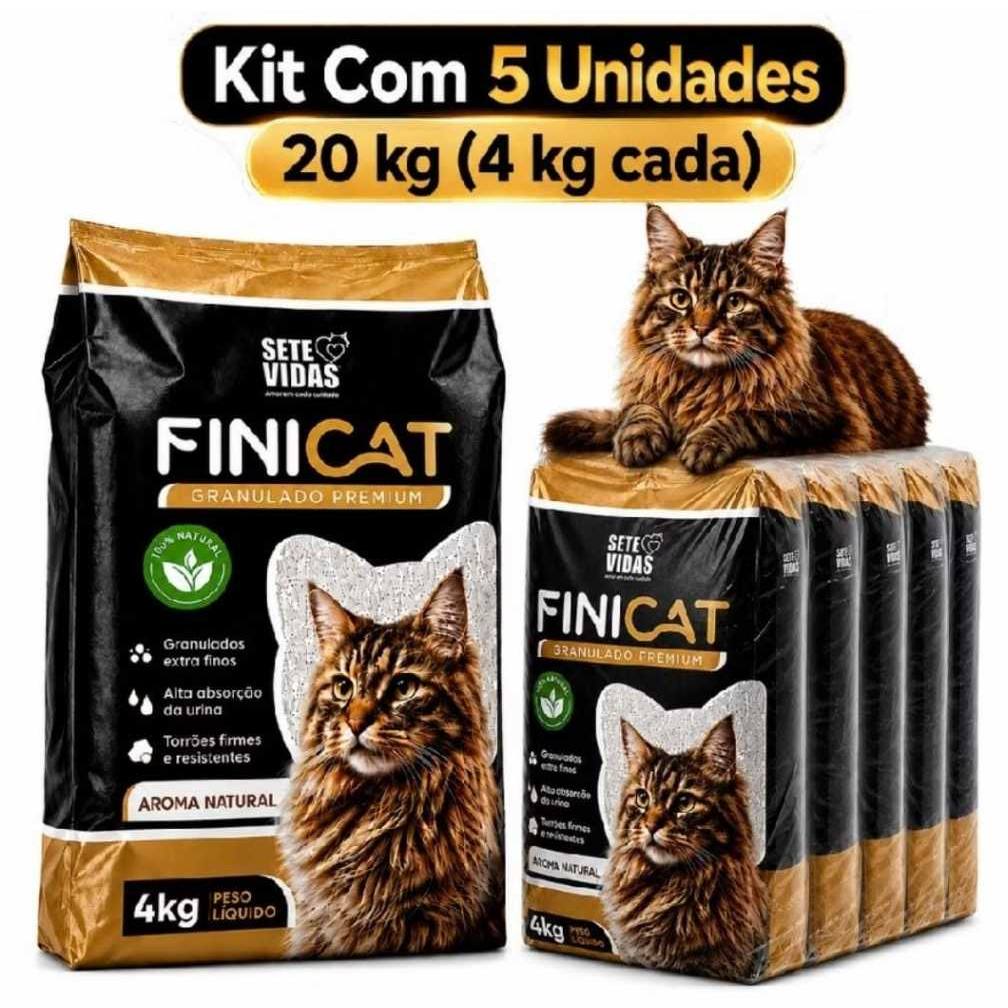 Kit 5 Areia Sanitária Higiênica FiniCat Premium Para Gatos Anti Odor Grãos Extra finos 20 kg Total - Envio Imediato -