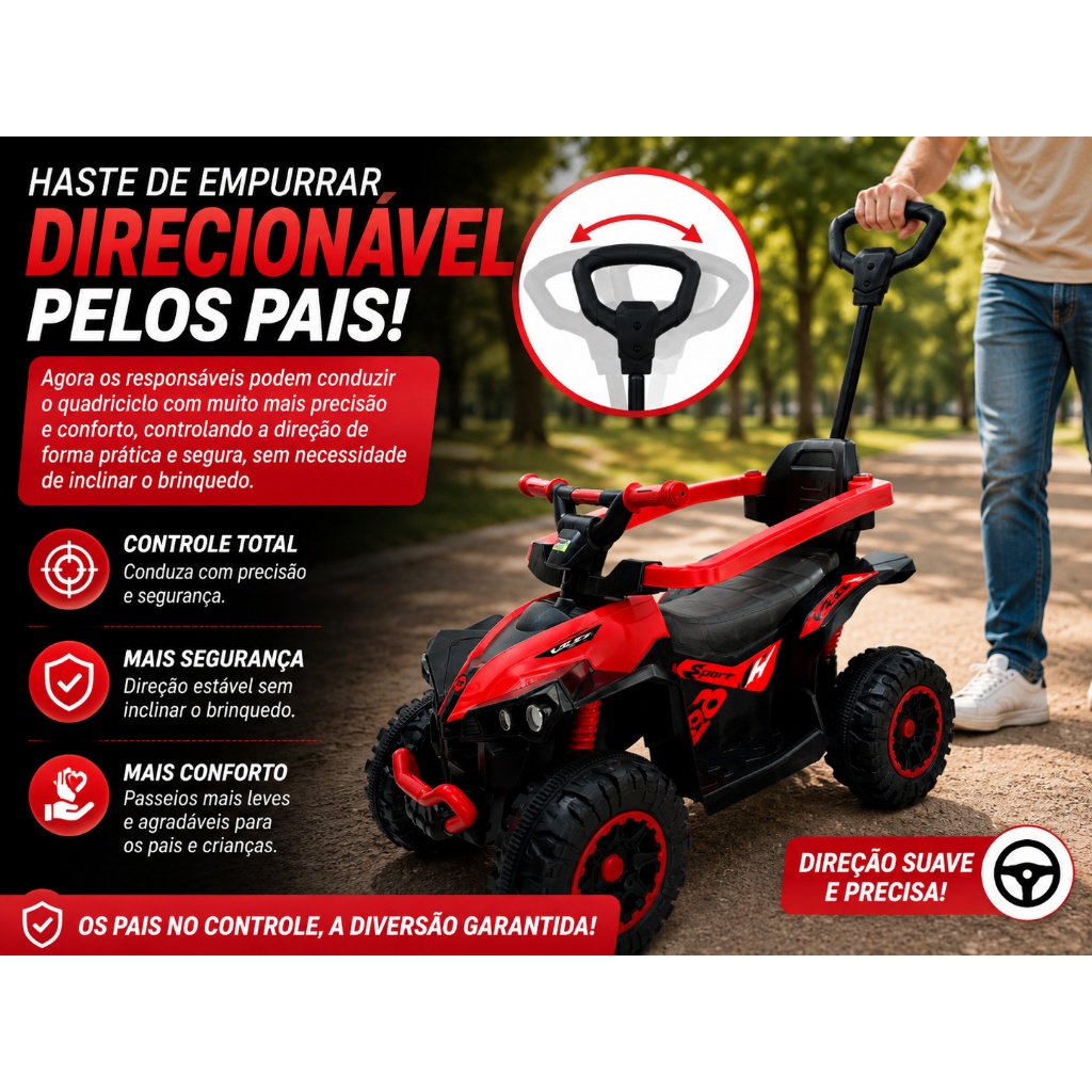 Quadriciclo Infantil de Passeio Bebe Carrinho com Haste Empurrador Musical Luz e Protetor Som Guia — imagem 2 de 2