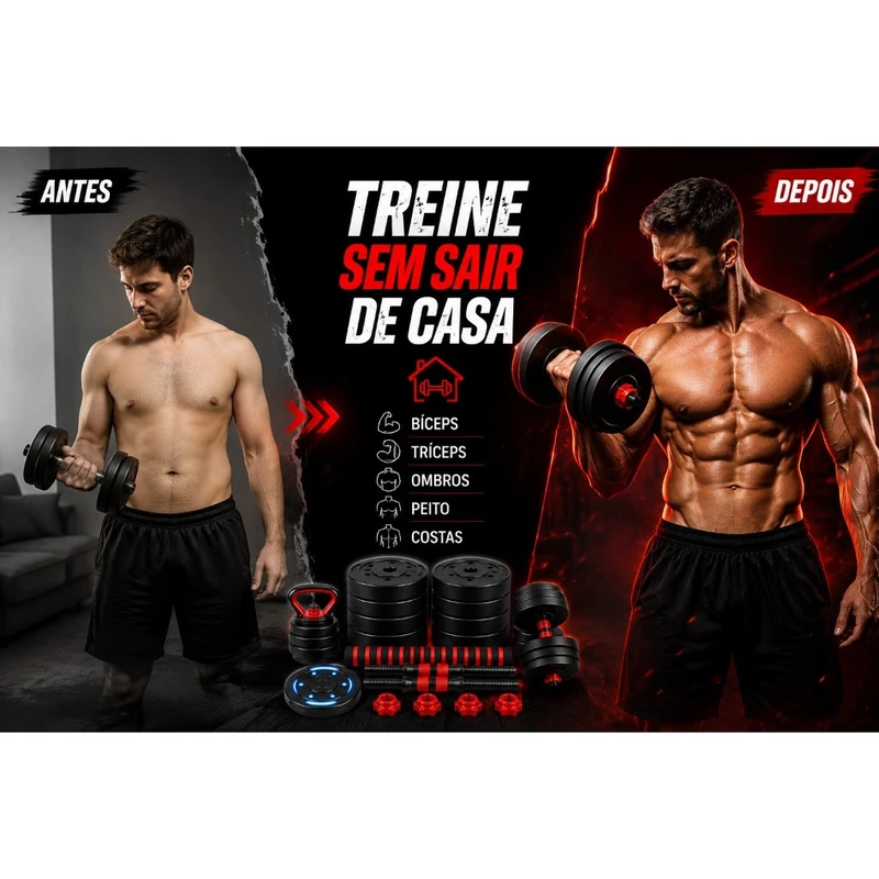 Kit de Halteres e Anilhas 15kg com Kettlebell 6 em 1 para Academia — foto 2
