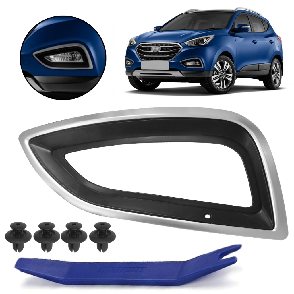 Kit Moldura Grade Farol Auxiliar Milha Para Hyundai IX35 2016 Até 2020 Todos
