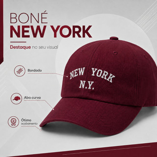 Boné Ny New York Retro Basebol Aba Curva Masculino Feminino Regulagem Fitão Ajustavel