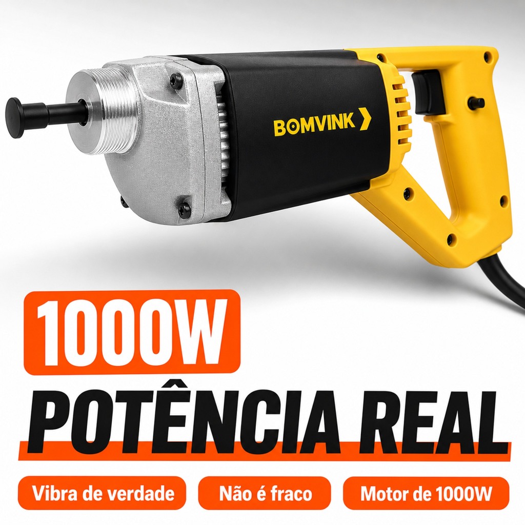 Vibrador de Concreto 1000W Portátil com Mangote 1,5m Ponta 35mm Imersão Profissional Laje Coluna Viga BOMVINK — imagem 2 de 2