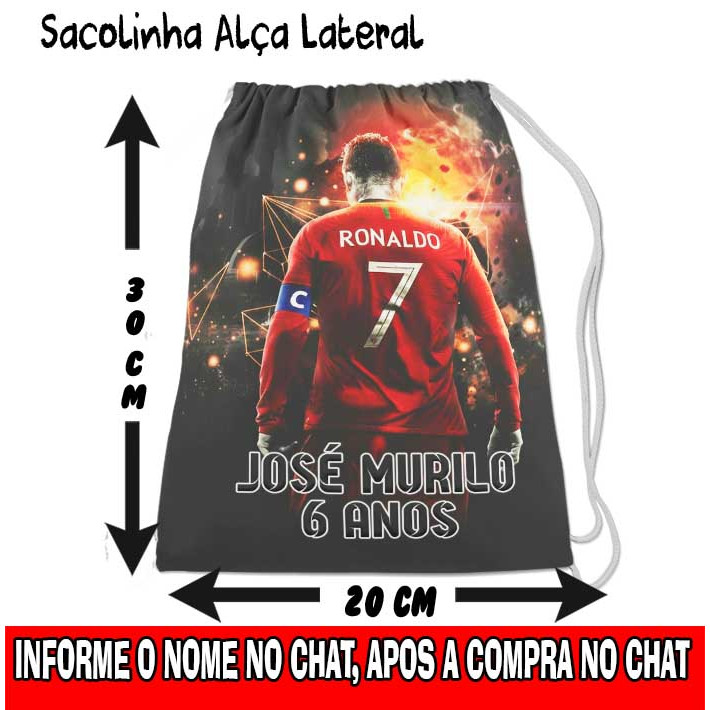 Kit Sacolinha, Saco Sacochila Saquinho Lembrancinha Brinde Aniversario Personalizadas Cristiano Ronaldo CR7