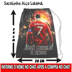 Kit Sacolinha, Saco Sacochila Saquinho Lembrancinha Brinde Aniversario Personalizadas Cristiano Ronaldo CR7