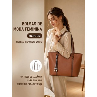 TOMI MITO Bolsa Tote Feminina Clássica com Alças Longas de Ombro, Material Sintético e Fechamento em Zíper TM9217 