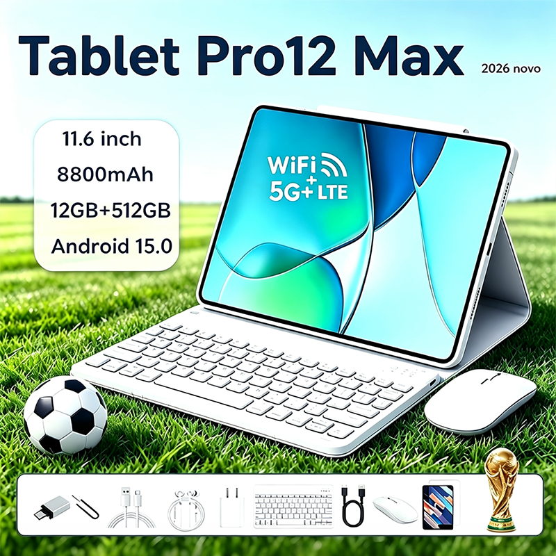 Tablet Pro12 Max  | 12GB RAM 512GB | Tela HD 11.6" | Android 15 | 5G |  Teclado e Mouse Grátis