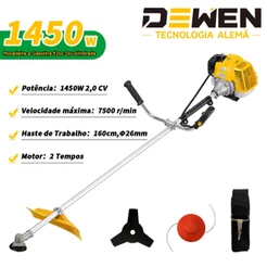 Enxada Rotativa Capinadeira 52cc Profissional 1450W DEWEN Motor 2Tempos 7500 r/min Haste de Alumínio 160cm