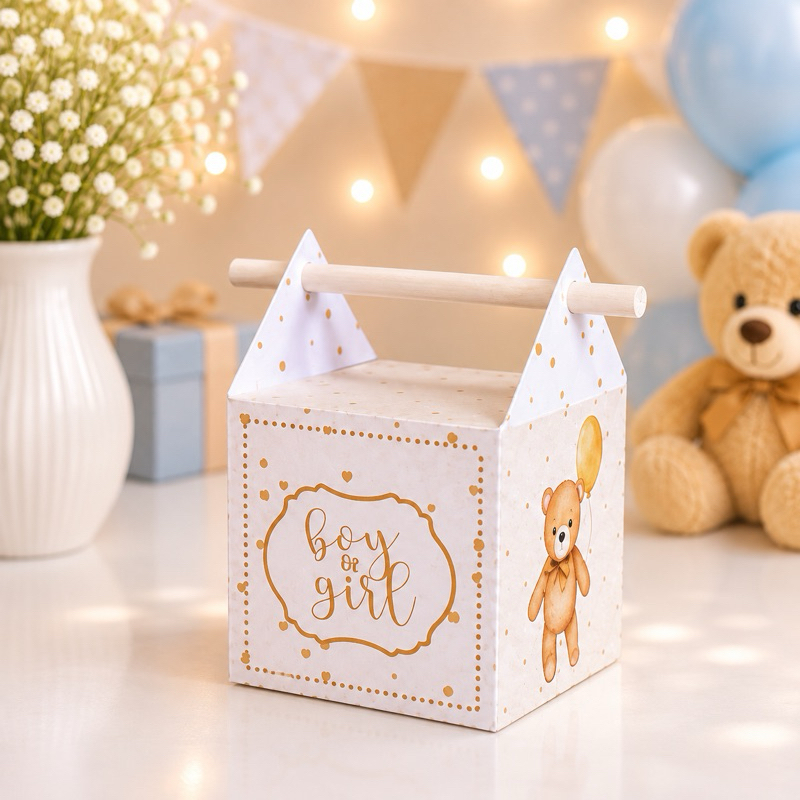 Caixa Canudo Personalizada | Chá de bebe Lembrancinha Ursinho marfim