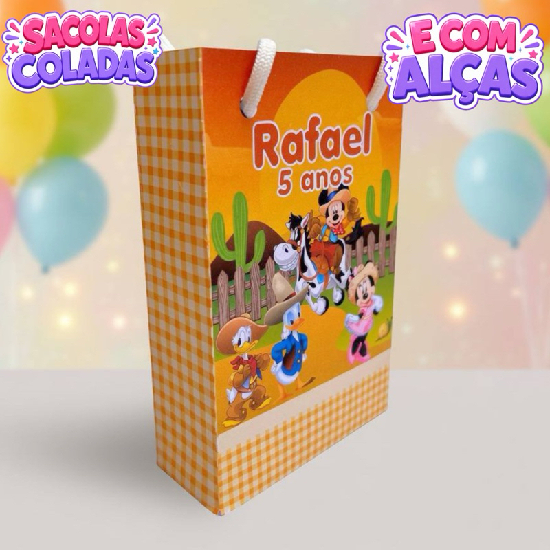 Sacolinha Mickey Fazendeiro Personalizados/Lembrancinha de Festa/Aniversário/Lembrancinha Festa Infantil
