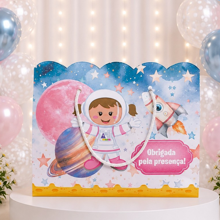 Sacolinha Surpresa Grande Personalizada Lembrancinha Astronauta Menina  - MONTE EM CASA