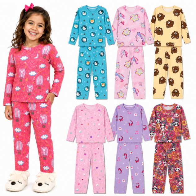 Pijama Infantil Menina Inverno Manga Longa Suede Conjunto Blusa e Calça Estampado 4 a 8 Anos