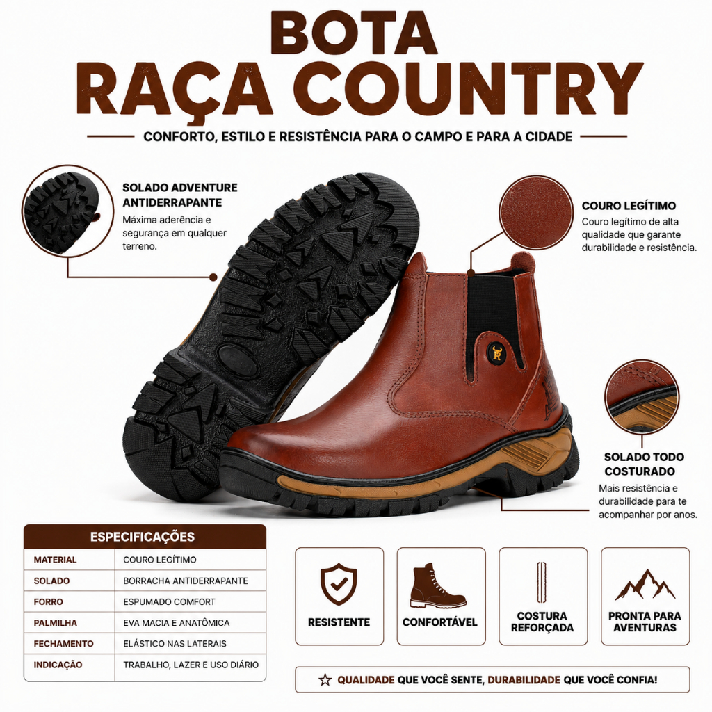 Bota Botina Masculina em Couro Legitimo Super Resistente a Pronta Entrega