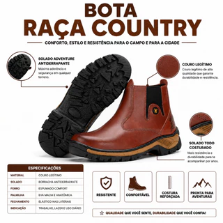 Bota Botina Masculina em Couro Legitimo Super Resistente a Pronta Entrega
