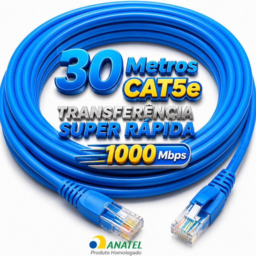 Cabo de Rede RJ45 Cat5e Internet 10m 15m 20m 30m Alta Velocidade Internet Estável 100 MHz Smartv Computador Roteador PC