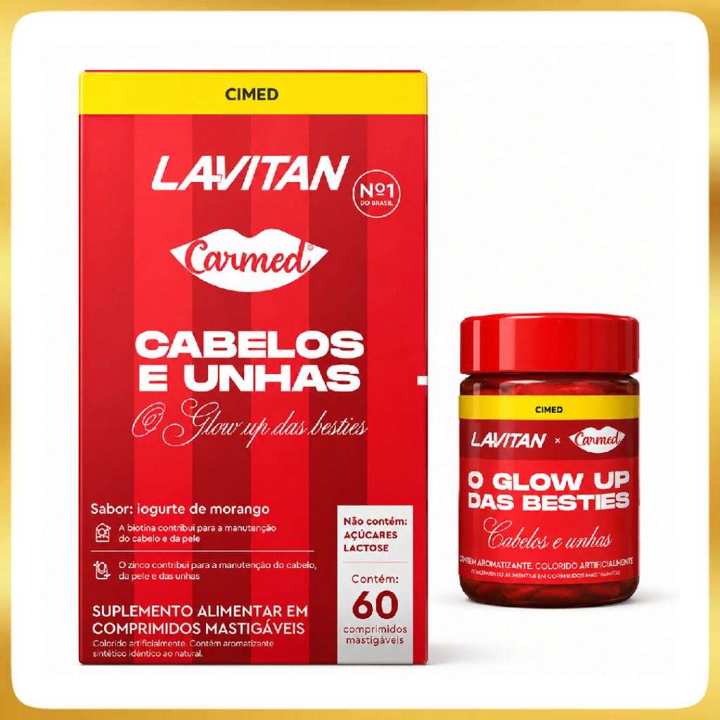 Lavitan Carmed Cabelos/unhas C/60 Cprs Mastigaveis Iogurte De Morango PROMOÇÃO