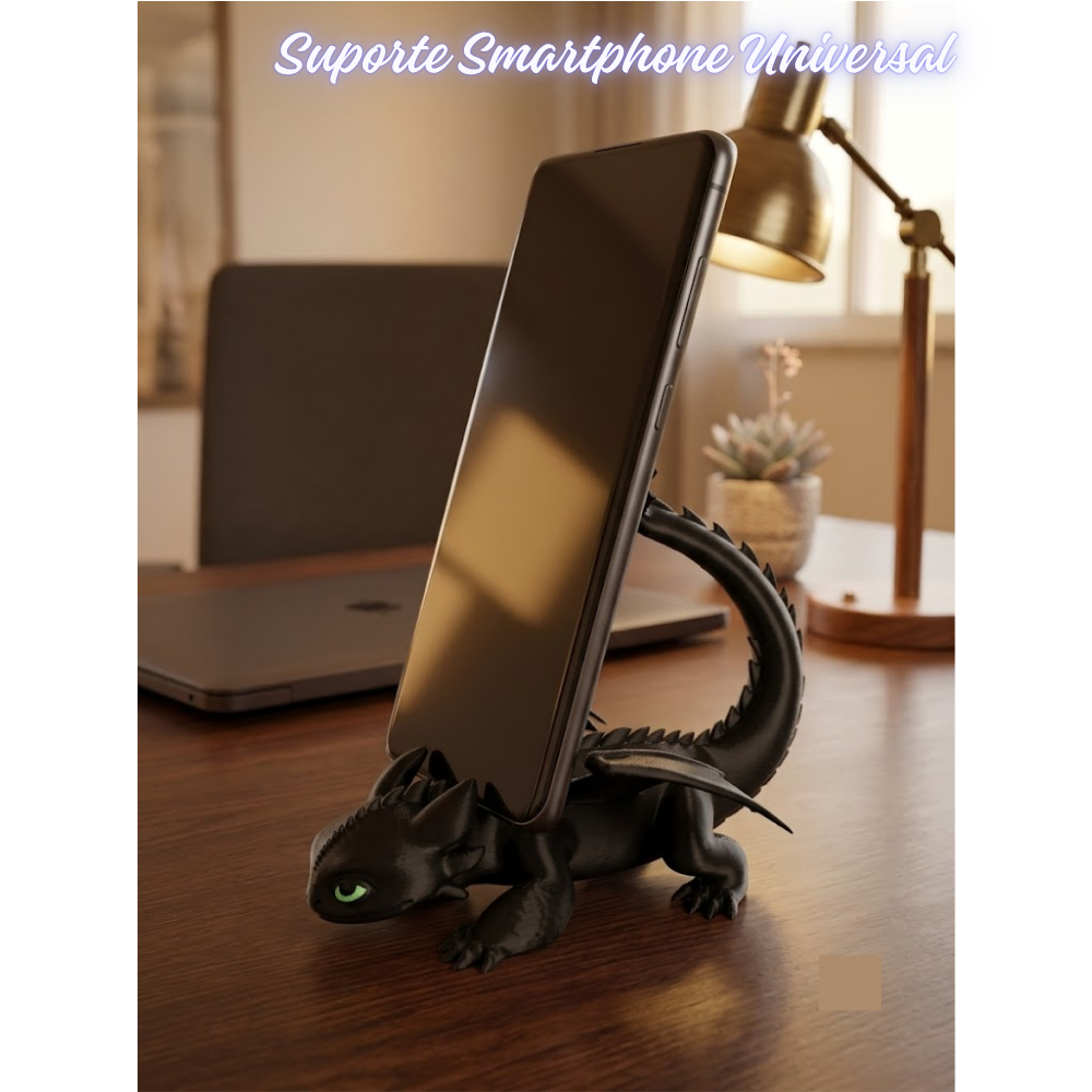 Suporte De Celular Banguela Furia Noite Dragao Geek Decorativo Base Mesa Smartphone Universal Impressao 3D Premium