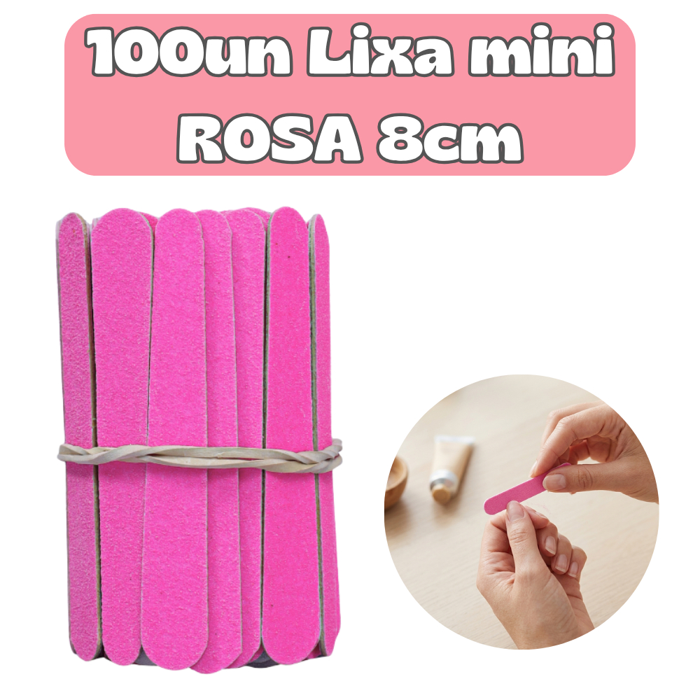 200Un Lixa de Mini Lixa ROSA 8cm Descartavel para Manicure Pedicure Estética Salão de Beleza Spá
