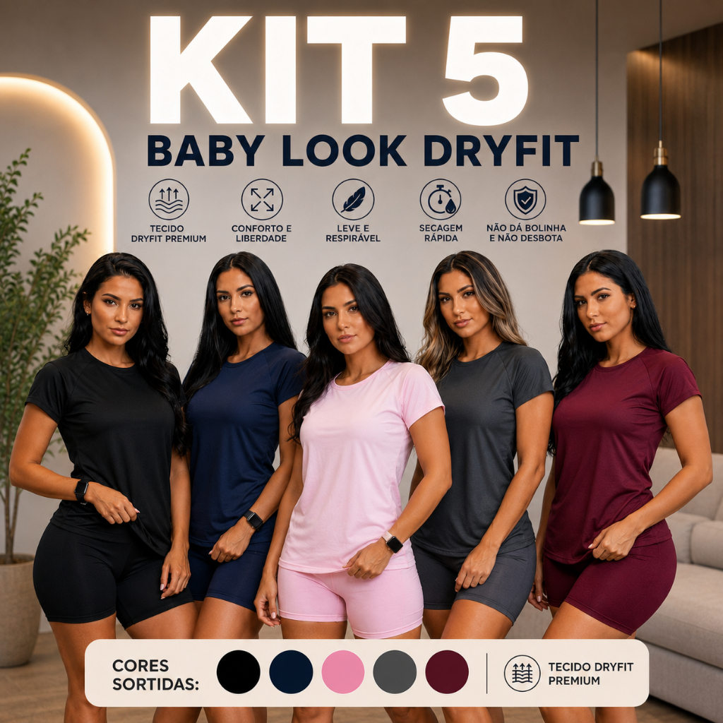 Kit 5 Camisetas Academia Dry Fit  Feminina Fitness Treino Corrida Caminhada Sortidos