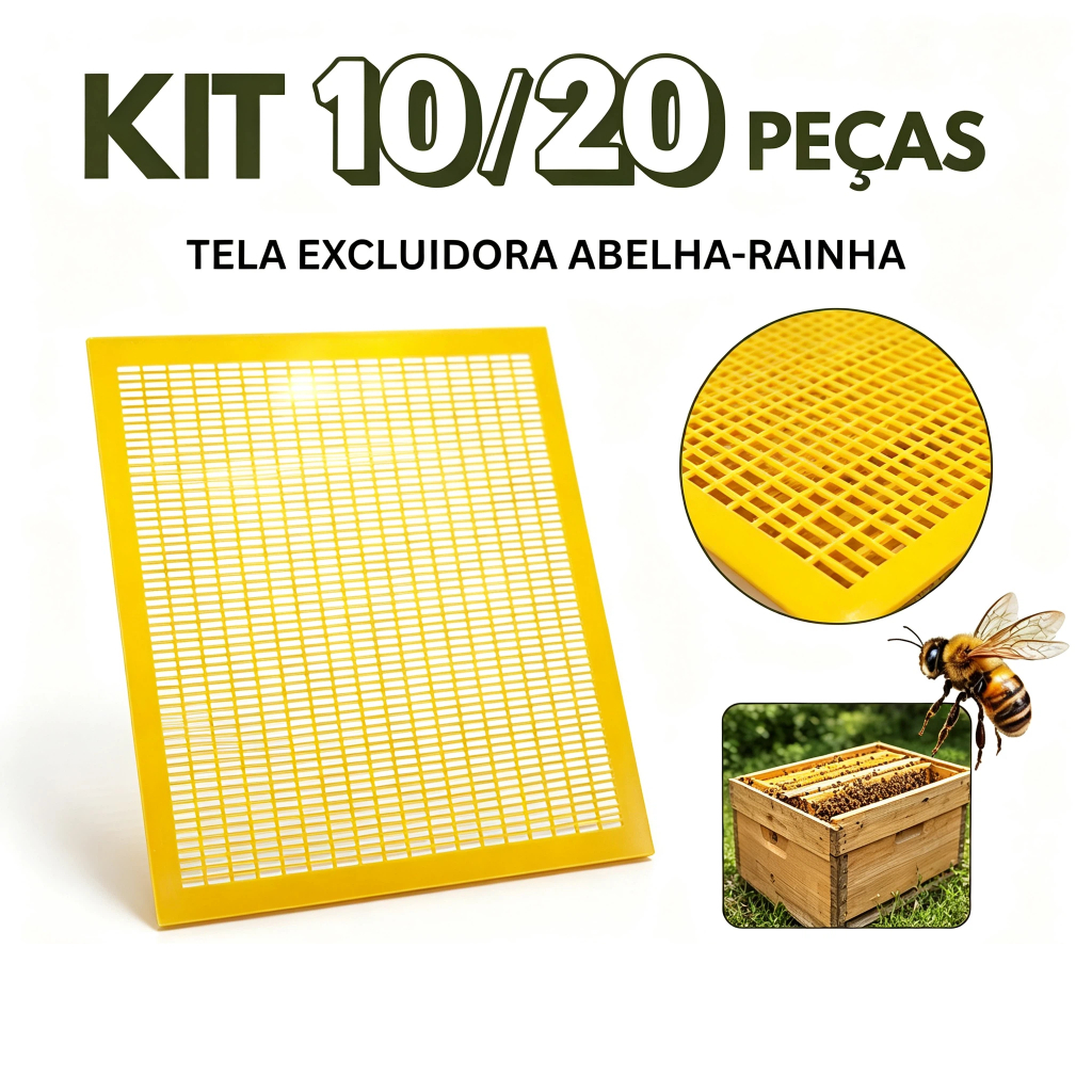 Kit 10/20 Un Tela Excluidora de Abelha Rainha Colmeia Apicultura Padrão Americano Langstroth