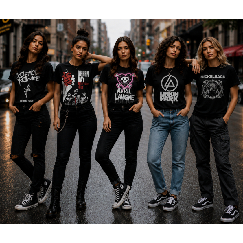 Camiseta Feminina Adulto E Infantil Banda De Rock Musica Rock Roll Linkin Park The Strokes Evanescence Avril Lavigne