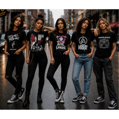 Camiseta Feminina Adulto E Infantil Banda De Rock Musica Rock Roll Linkin Park The Strokes Evanescence Avril Lavigne