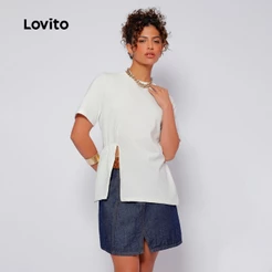 Lovito Camiseta Feminina Algodão Abertura Lateral TSB517BRL547