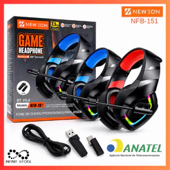 Fone De Ouvido Headset Gamer Bluetooth 5.4 RGB Sem Fio Wireless Com Microfone Adaptador USB Para PC NFB-151