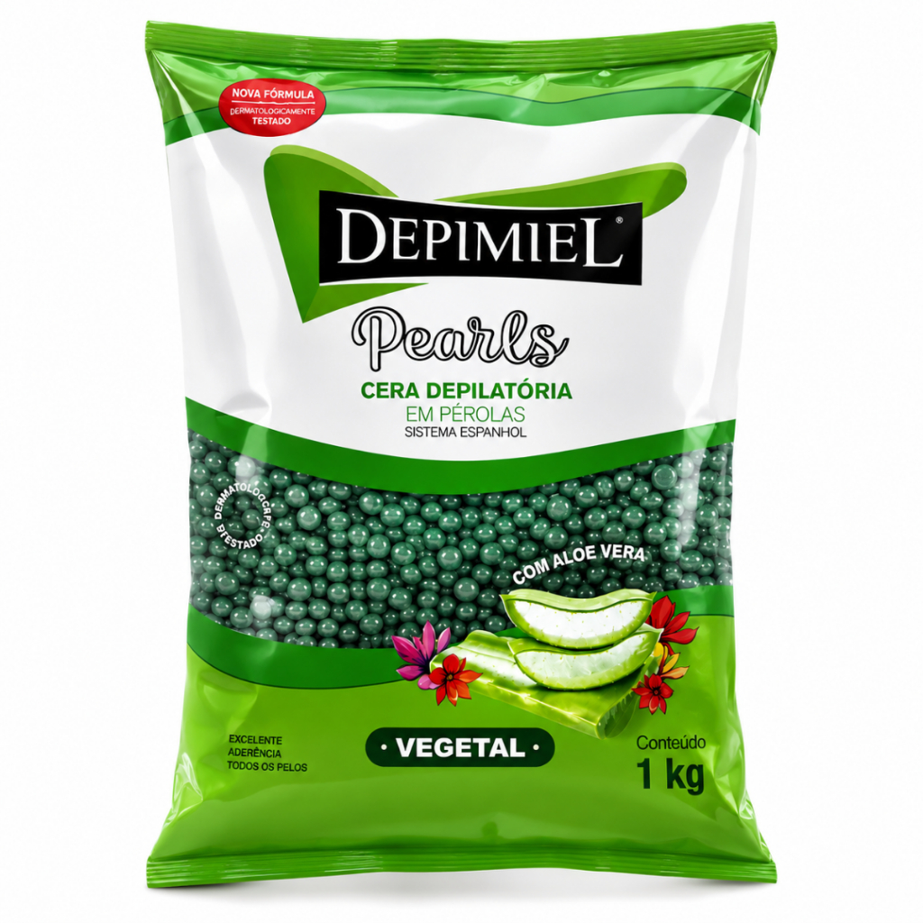 Cera Depilatória em Pérolas Pearls Vegetal com Aloe Vera 1Kg Depimiel