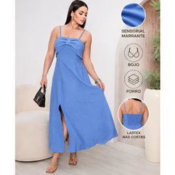 VESTIDO LONGO FEMININO NO TECIDO SENSORIAL MARRANTE COM BOJO FORRO E LASTEX NAS COSTAS ELEGANTE FESTA CASUAL