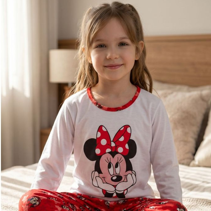 Pijama Infantil Minnie longo de Menina Inverno de Malha Calça e Blusa Manga Longa de Frio feminino