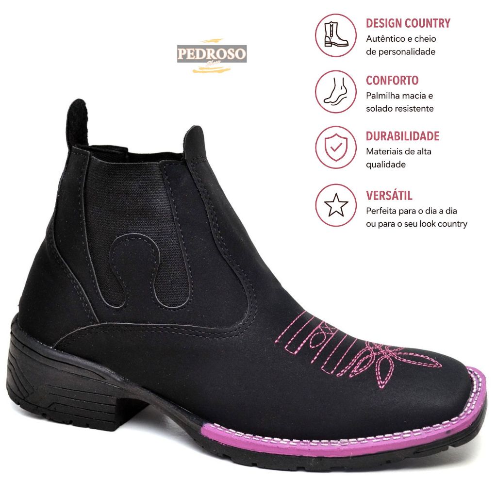 Botina Feminina Bota Texana Botina Country Estilo Calce Facil Cano Curto
