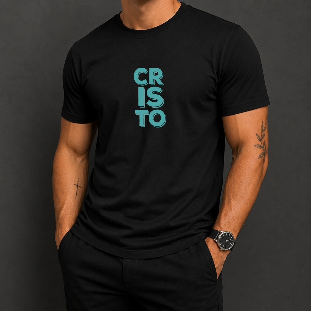 Camiseta Cristo Estampada em Azul 100% Algodão Masculina Feminina Unissex Streetwear