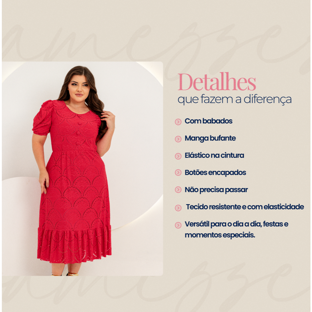 Vestido Feminino Midi Evangélico Manga Bufante Tecido Laise 34 ao 54