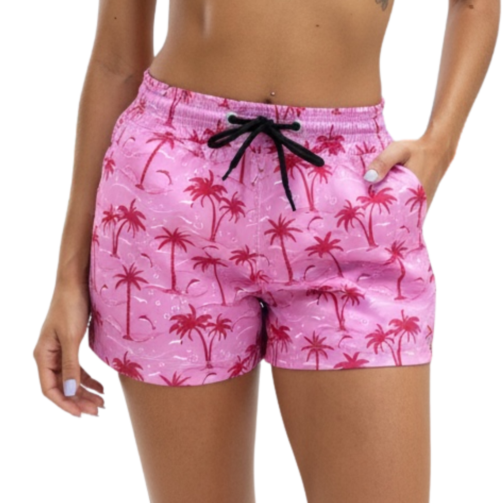 Kit 3 Shorts Feminino, Tactel Com Elastano Estampado, Moda Praia, Piscina, Academia, Shortes Tactel