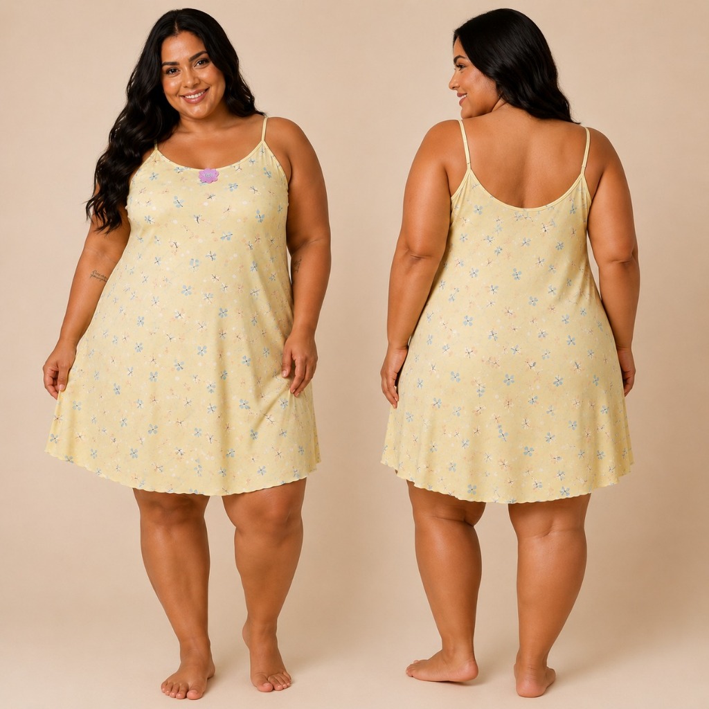 Camisola Suede Plus Size Estampada Alça Reforçada Extra Grande Dormir