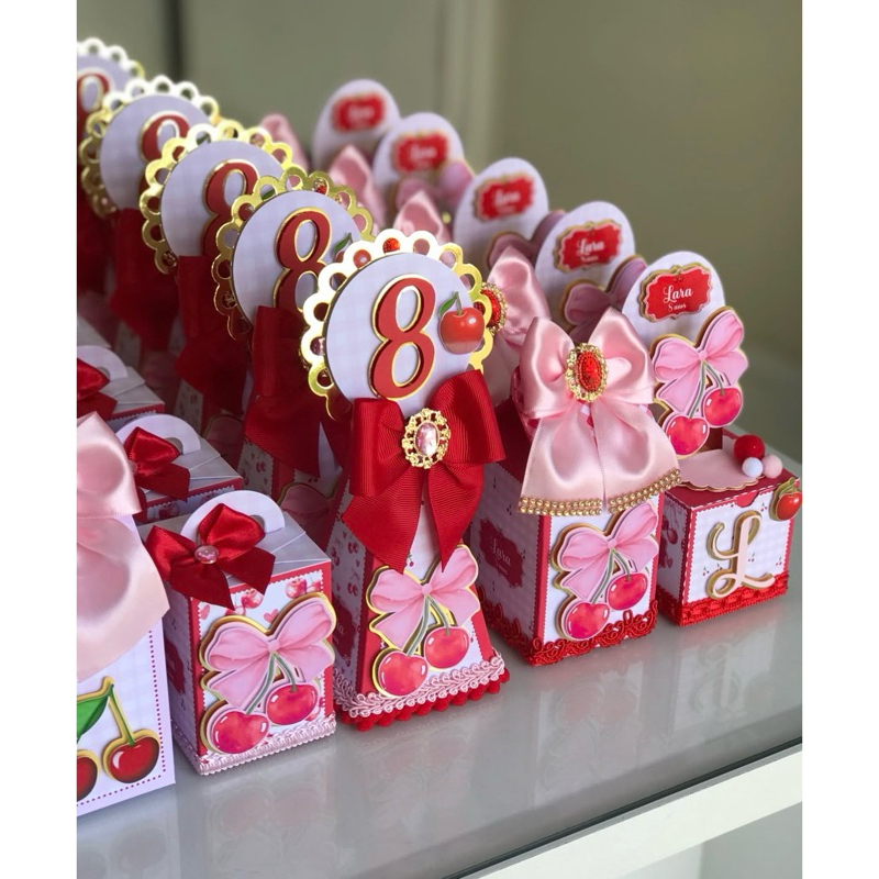 KIT FESTA CEREJINHA LUXO - LEMBRANCINHA PERSONALIZADA | ANIVERSÁRIO INFANTIL | CAIXINHAS PERSONALIZADAS | PAPELARIA
