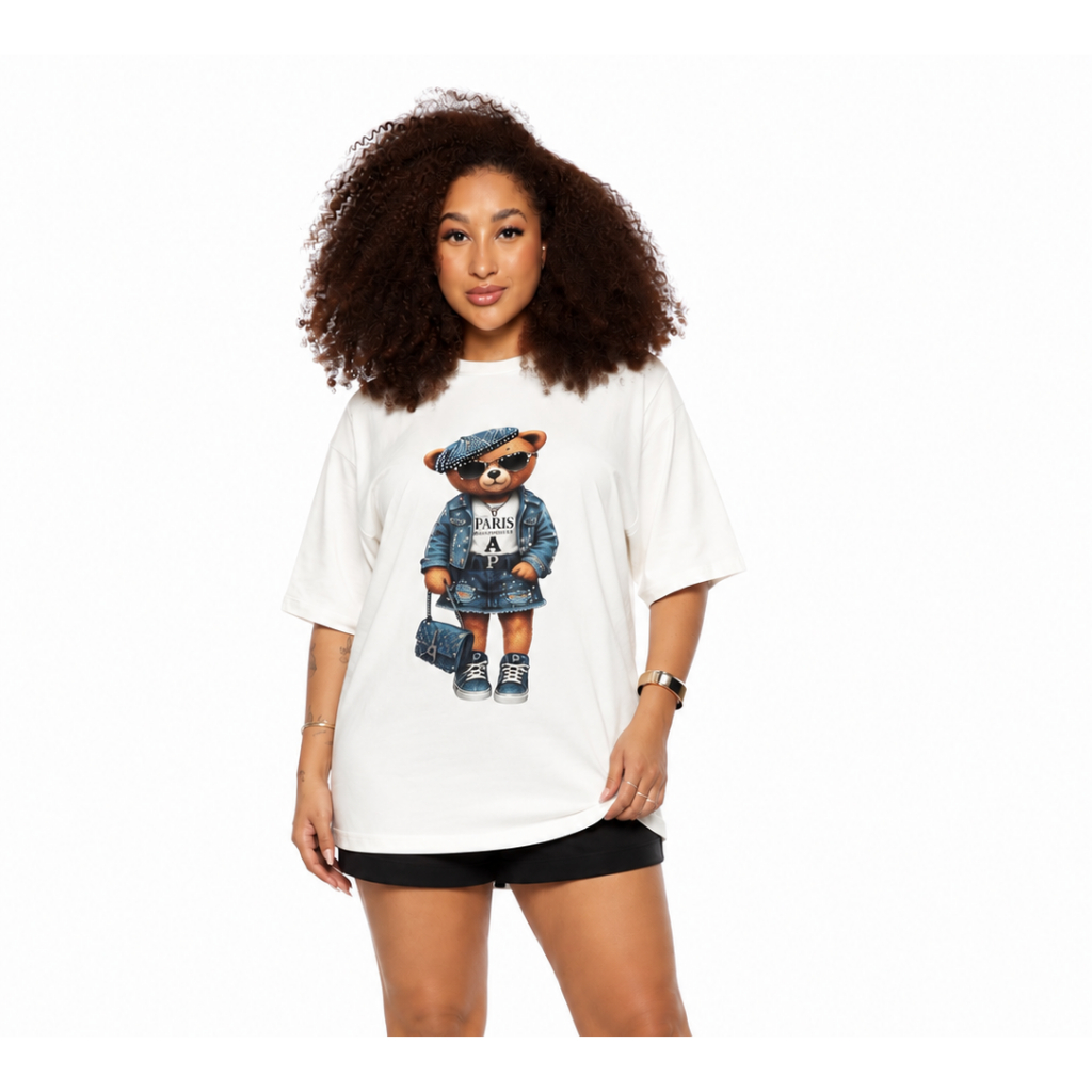 Camiseta Feminina Maxi Oversized com Strass Estampada 100% Algodão Confortável Soltinha Tamanho Único