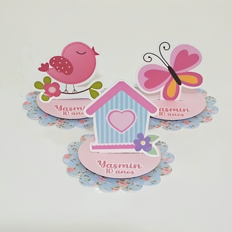 Apliques em Pé 3D Personalizado Jardim Encantado Lembrancinhas para Festa Infantil
