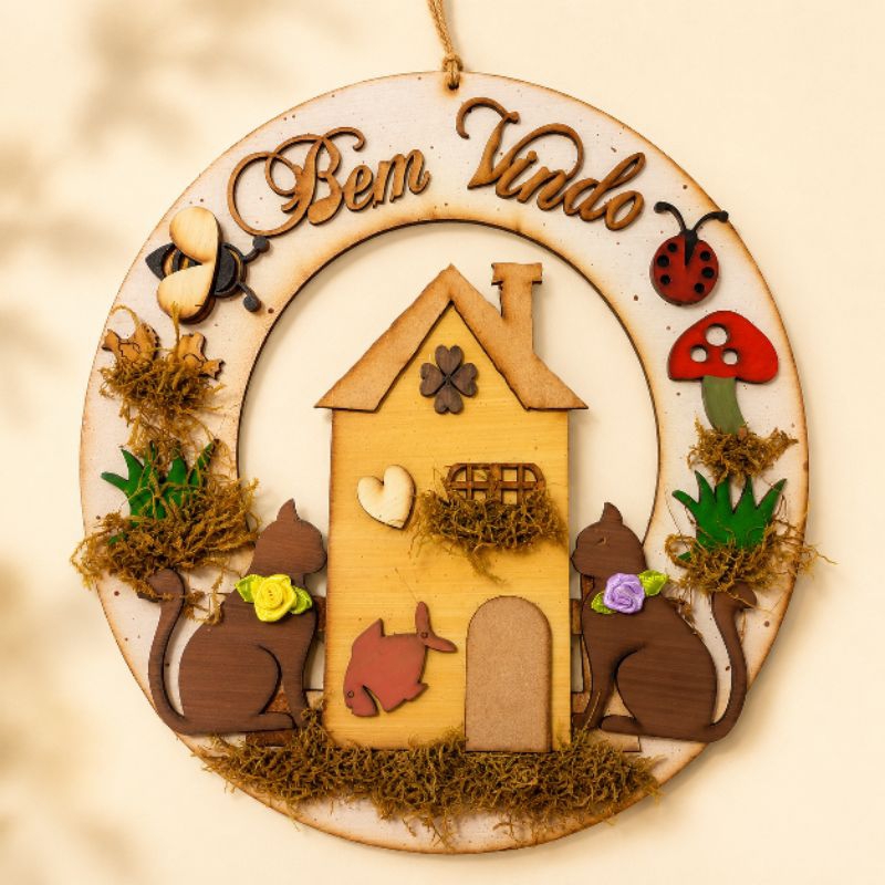 Guirlanda Decorativa Bem Vindo Pets em MDF -Decoração Artesanal