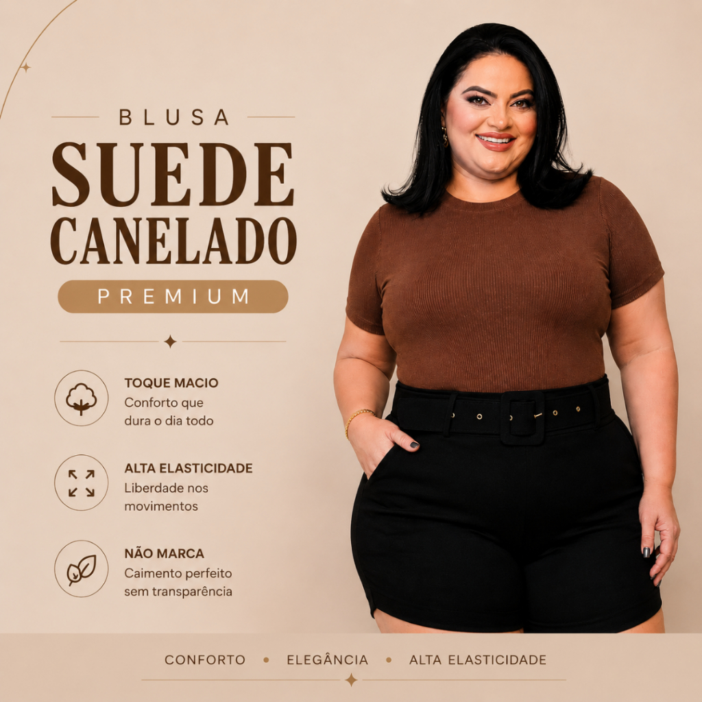 Blusa Plus Size Feminina Suede Canelado
