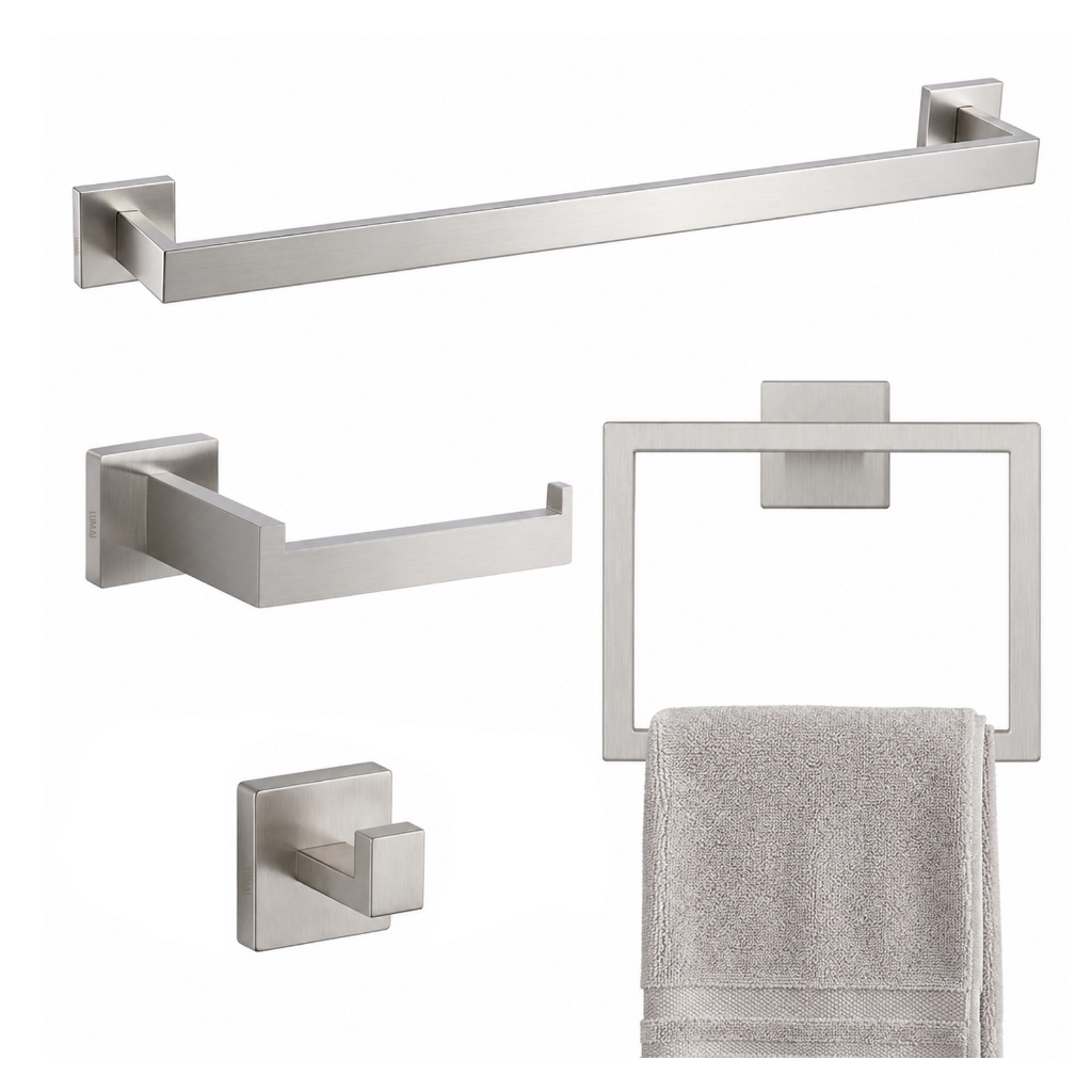 LUMAI Kit Suportes de Banheiro Completo 4 Acessórios Aço Inoxidável Toalheiro Argola Porta Toalha