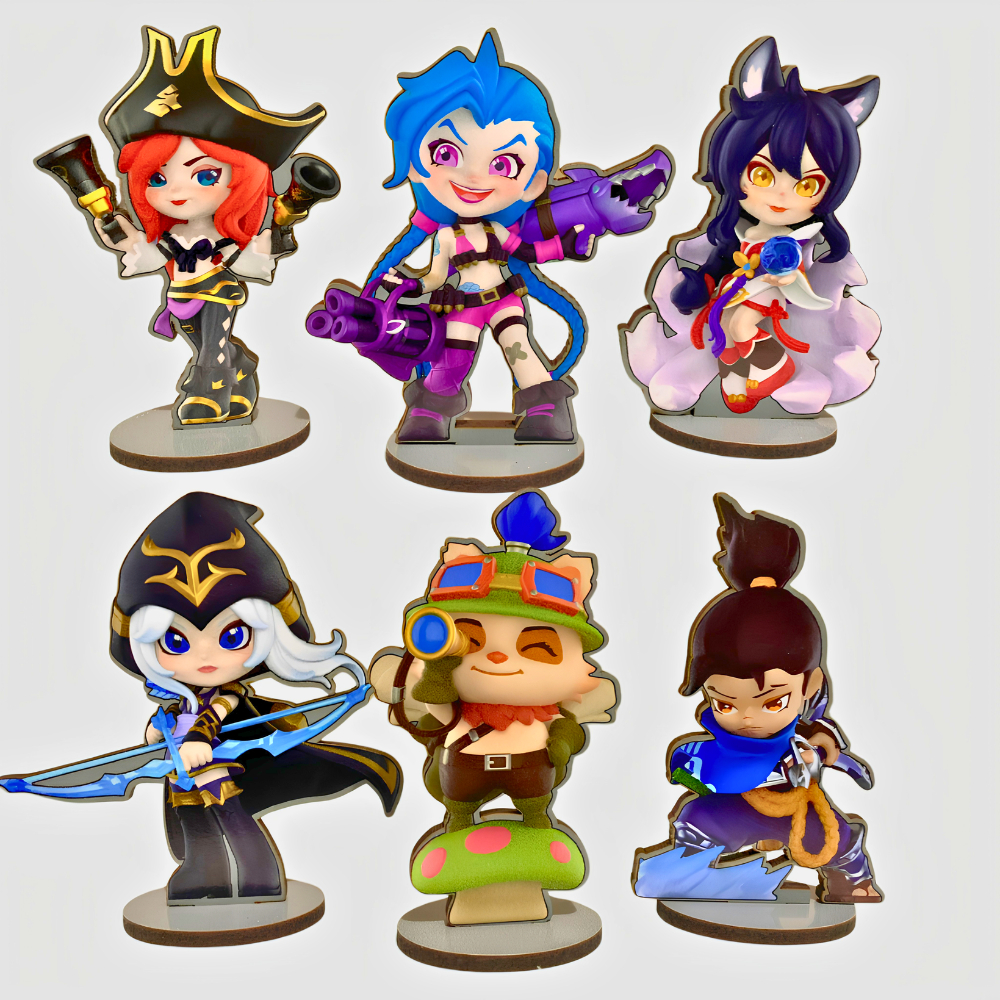 Totem League of Legends Jinx Ahri Yasuo Teeme Miss fortune Ashe decoração setup gamer arcane amumu