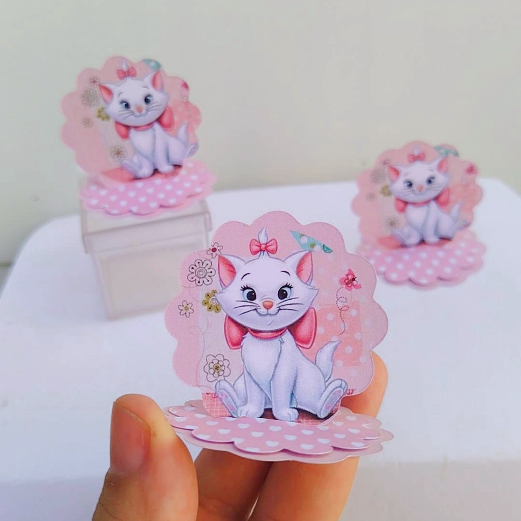 Kit Aplique 3D, 10, 20, 30 ou 40 und. Tag GATINHA MARIE Personalizada | Lembrancinhas | Festa infantil | Aniversário