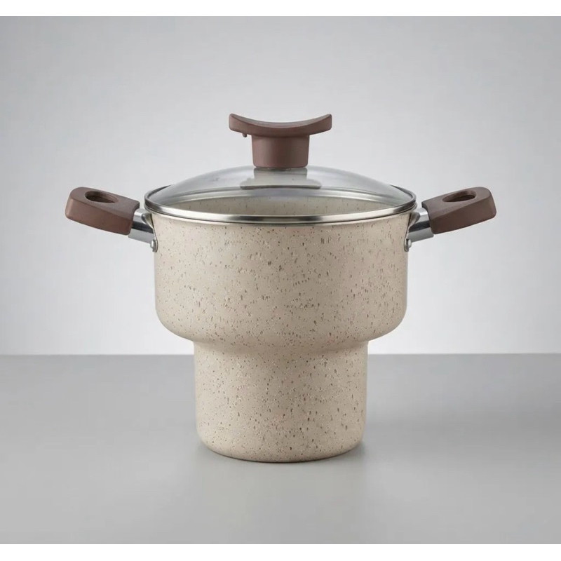 Cuscuzeira Antiaderente C/Tampa de Vidro Vanilla Bege Serve até 3 pessoas 14cm