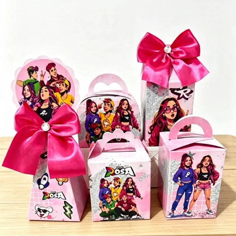 Kit Os Rosas Emilly Vick Personalizado – Caixinhas para Lembrancinhas | Festa Infantil | MONTADO | com laço