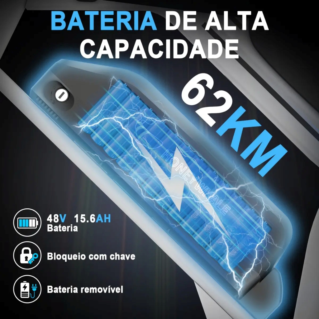 850W Bicicleta Elétrica Adulto Honeywhale K6 Pro 62km de Autonomia, 55 km/h Velocidade-Máx, Bateria Removível 48V 15,6Ah · foto 2